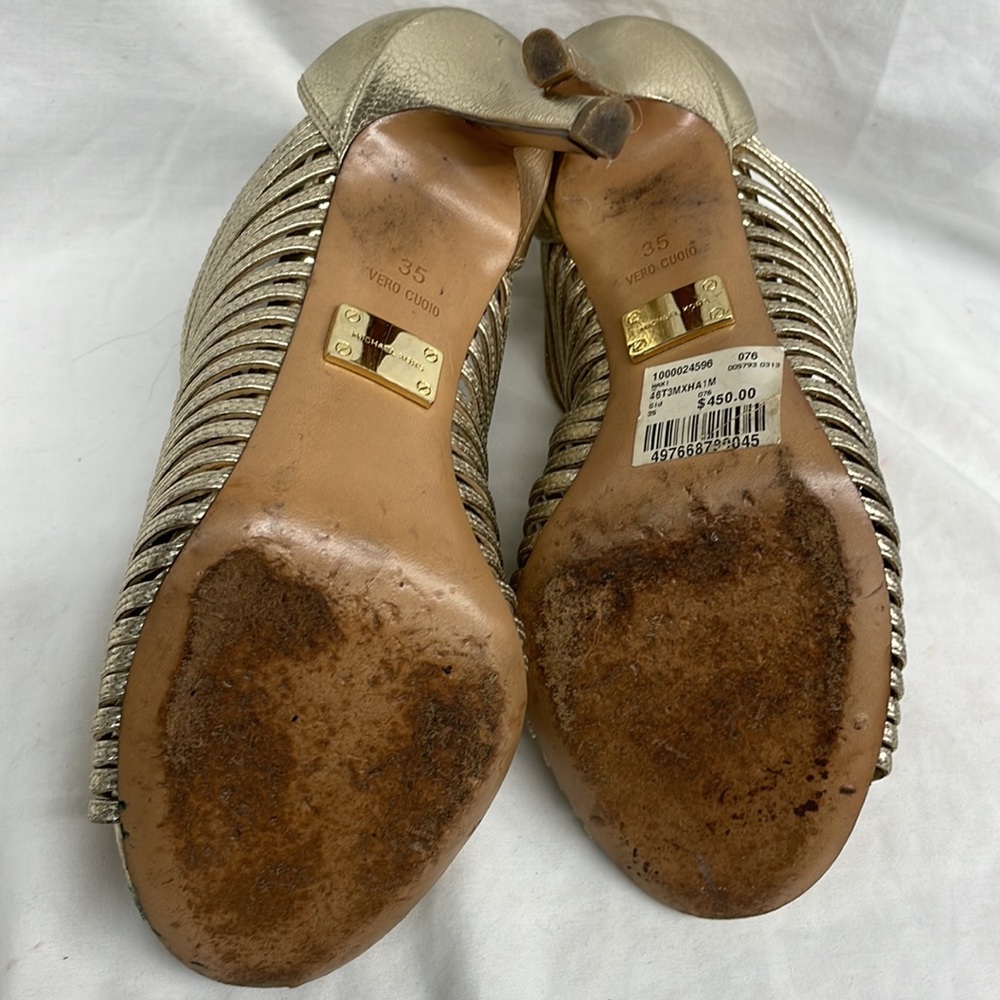Michael Kors gold leather zip back heels ladies sz 5/35 - Picture 8 of 8